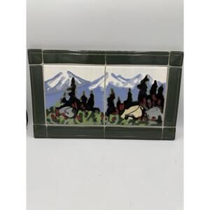 Paul Lewing Handcrafted Art Tile Mountain Forest Scene Framed Seattle 12”x8”